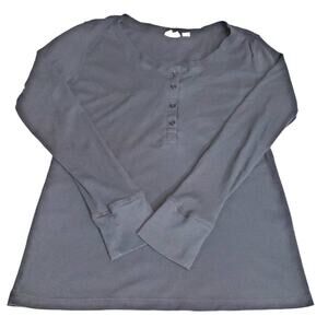Indigo Sleepwear Shirt Womens Medium Henley Black Long Sleeve Round Neck Top
